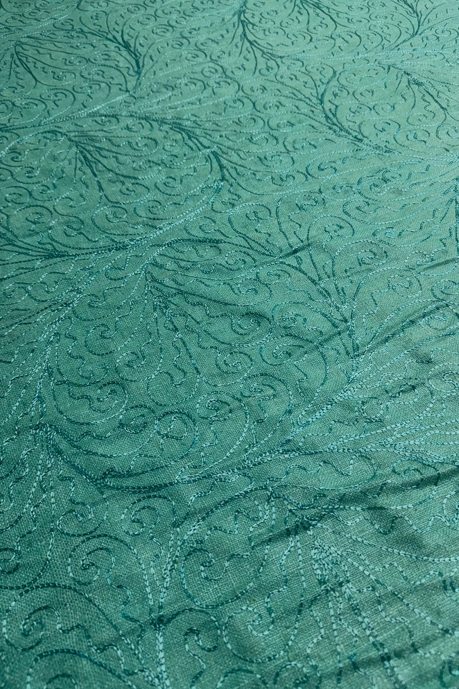 Aqua Embroidered Silk Linen MEMT-026-03