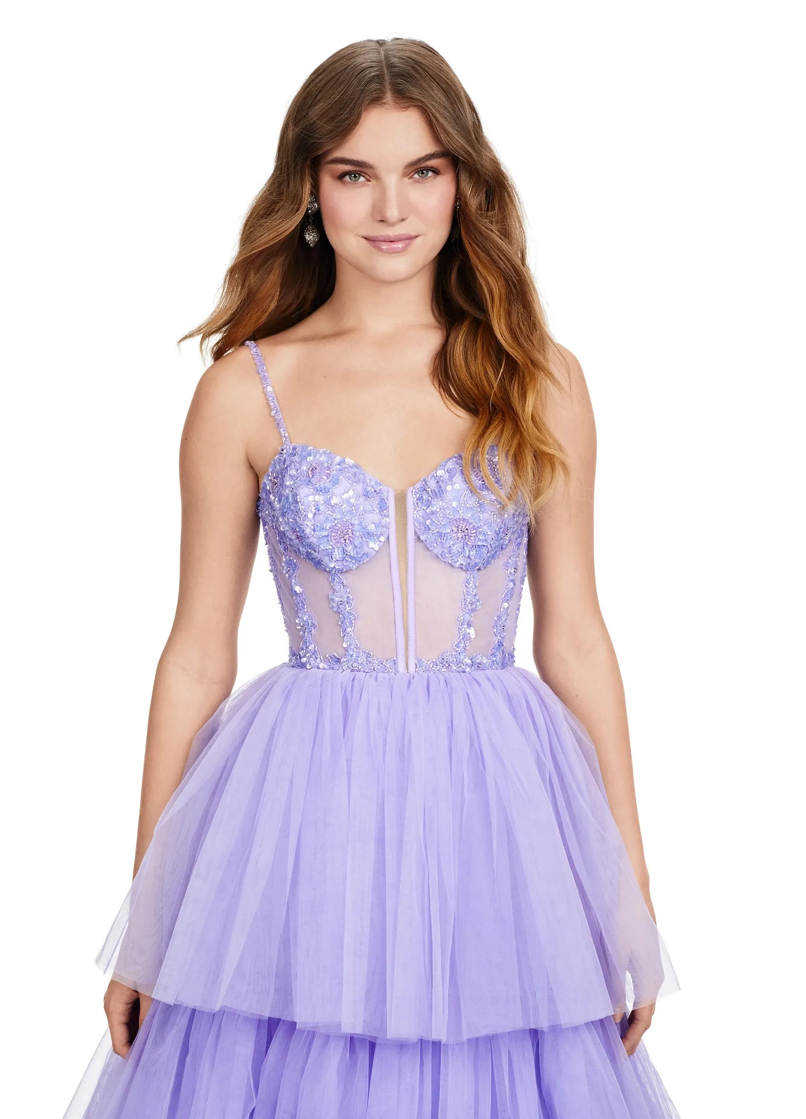 Ashley Lauren 11462 Sheer Beaded Corset Layer Tulle Prom Dress Ballgown Pageant Tiered Gown