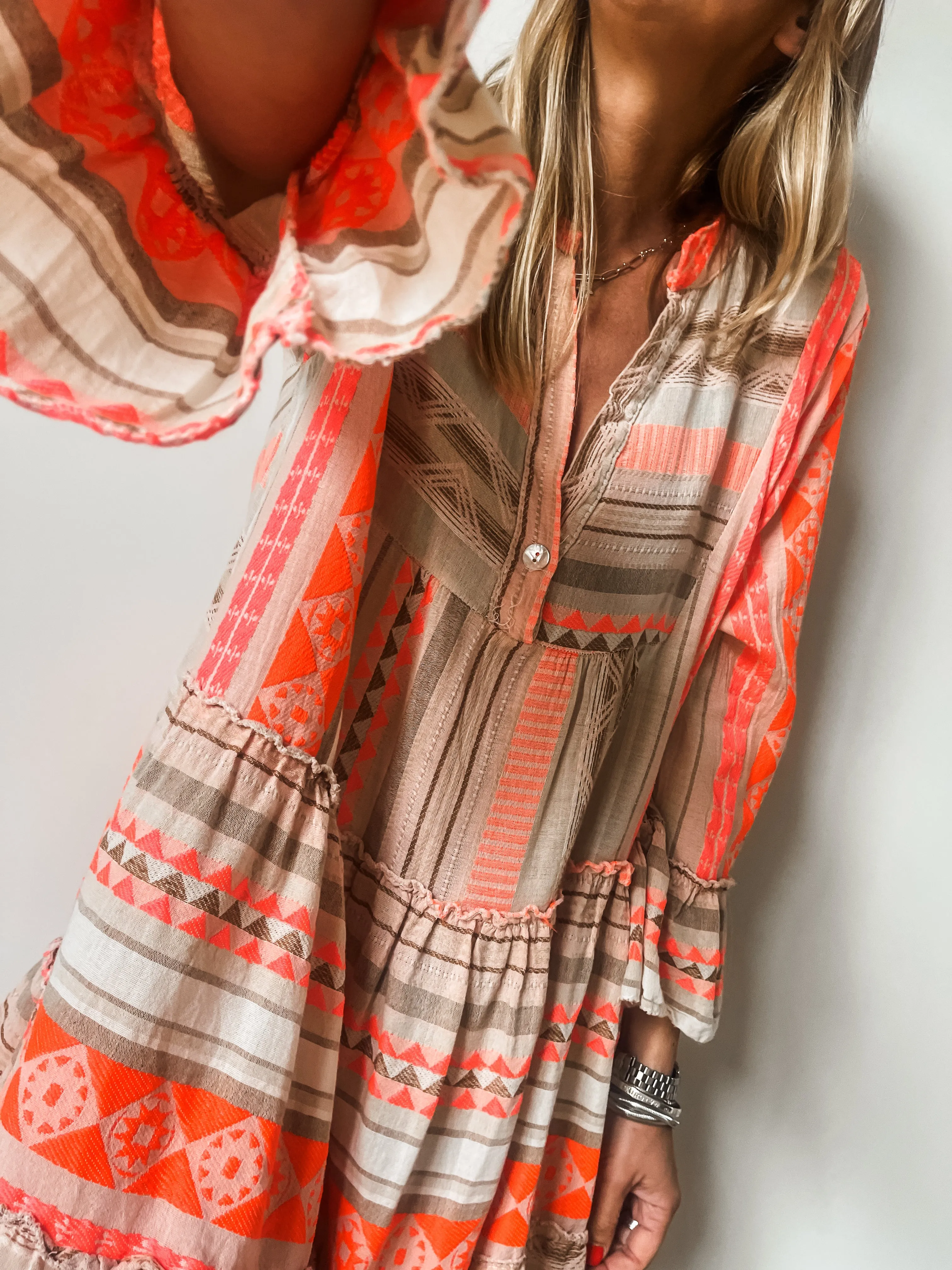 Aztec Print Tiered Smock Mini Dress