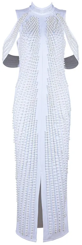 Bead & Crystal Embellished Dress, White