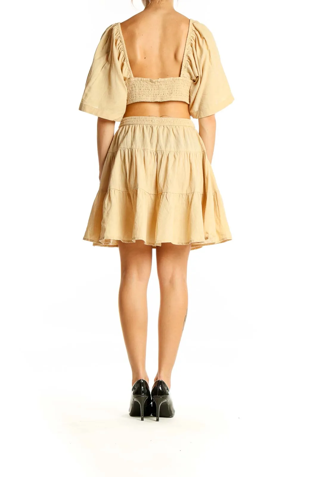 Beige Cutout Tiered Mini Dress