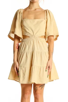 Beige Cutout Tiered Mini Dress