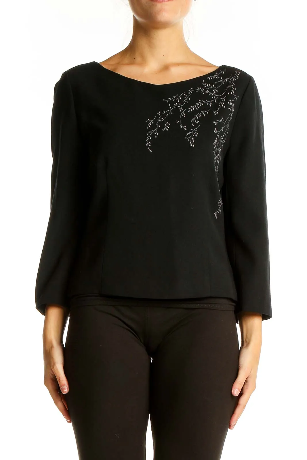 Black Embroidered Acetate-Wool Blend Top