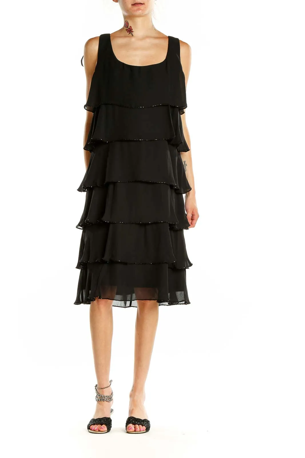 Black Tiered Chiffon Cocktail Dress