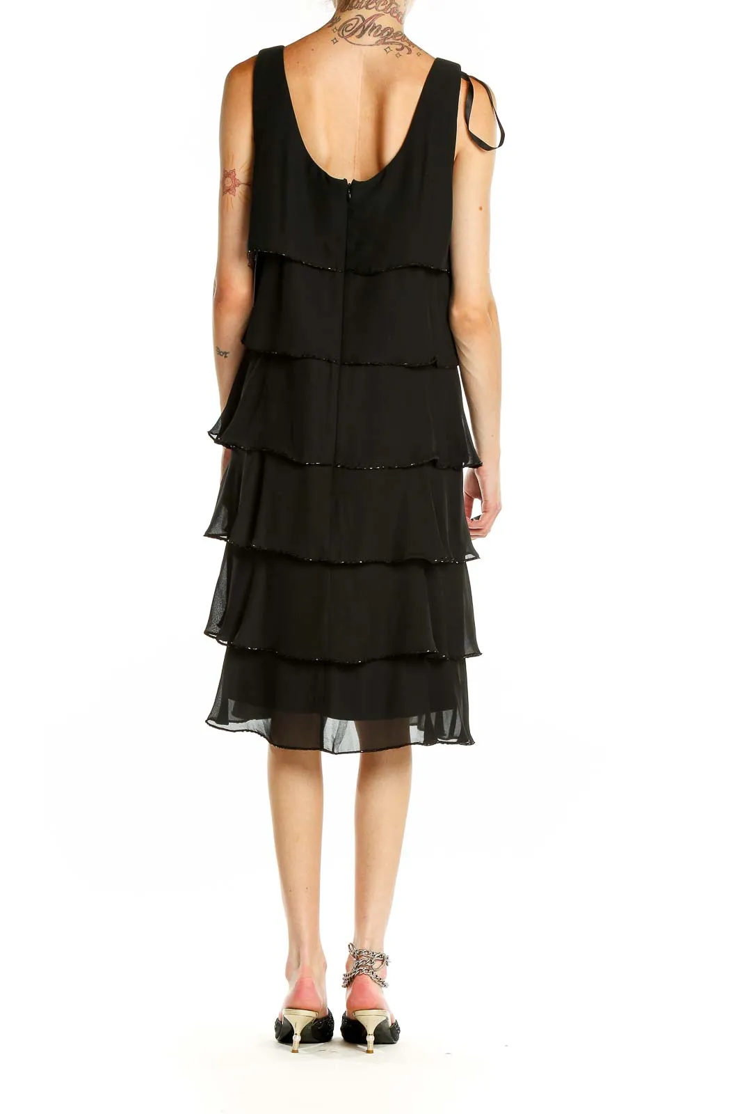 Black Tiered Chiffon Cocktail Dress