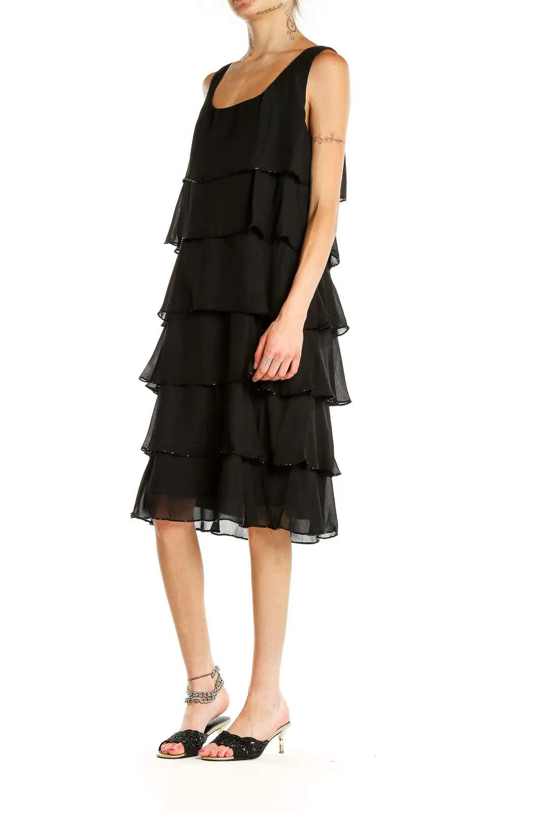 Black Tiered Chiffon Cocktail Dress