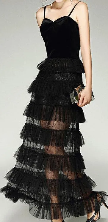 Black Tiered Lace Gown