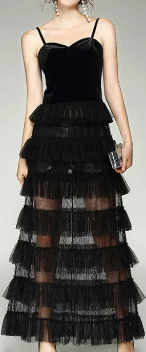 Black Tiered Lace Gown