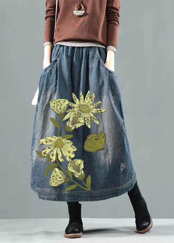 Blue Pockets Retro Patchwork Summer Skirts Denim