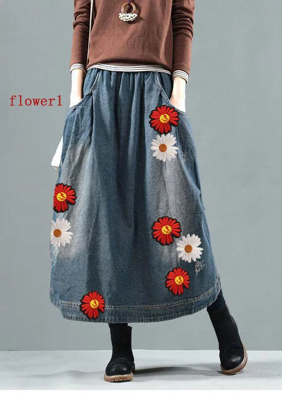 Blue Pockets Retro Patchwork Summer Skirts Denim