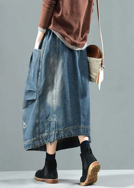 Blue Pockets Retro Patchwork Summer Skirts Denim