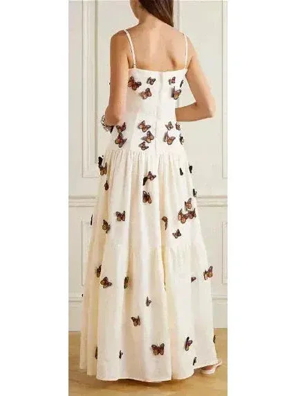 Butterfly Monarca Appliquéd Tiered Linen Dress