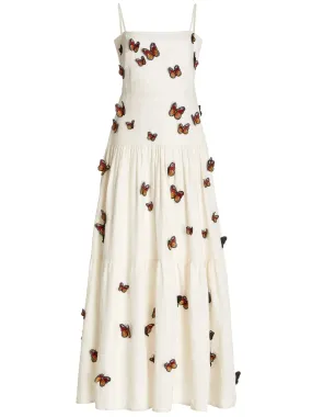 Butterfly Monarca Appliquéd Tiered Linen Dress