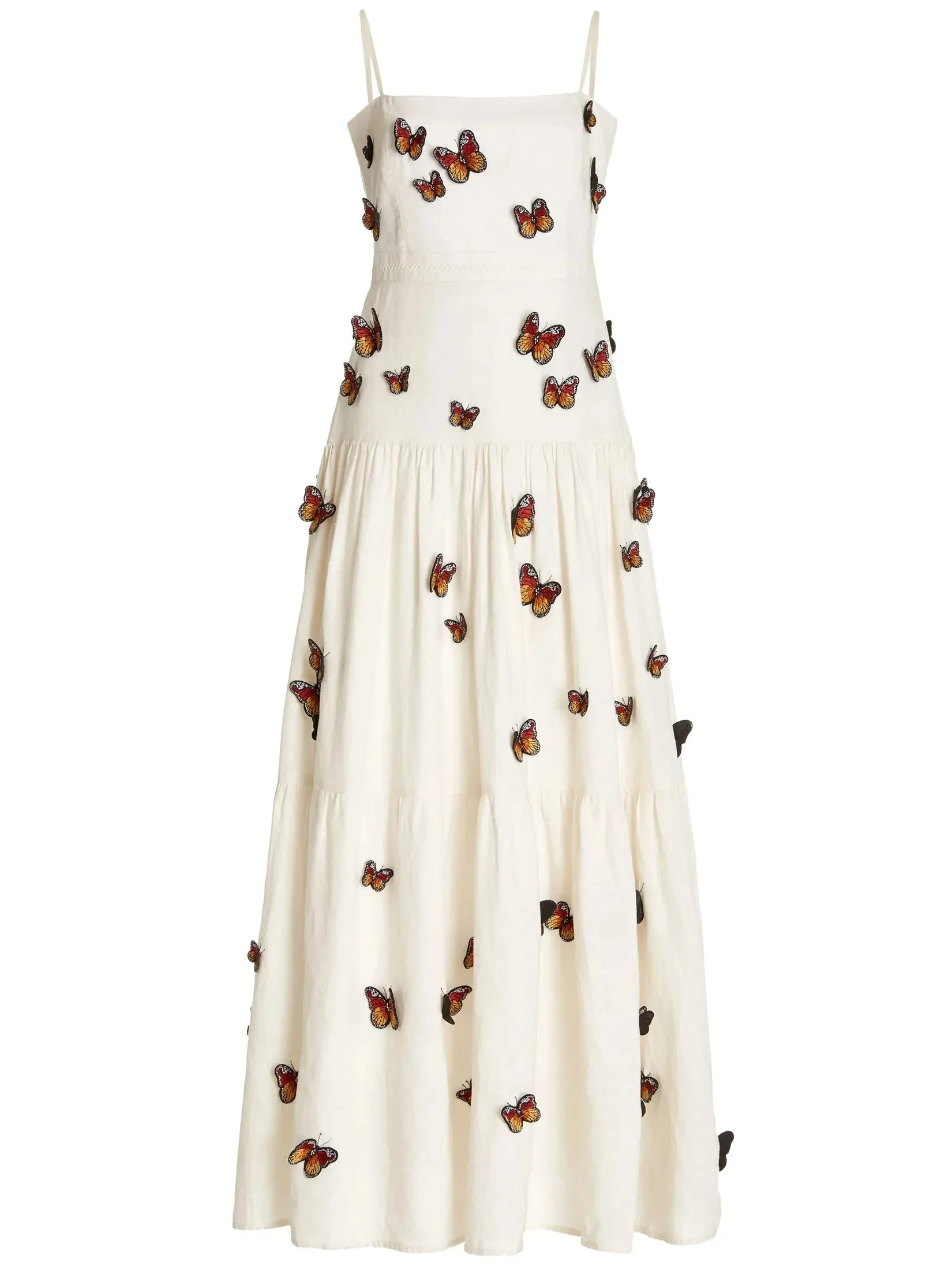 Butterfly Monarca Appliquéd Tiered Linen Dress