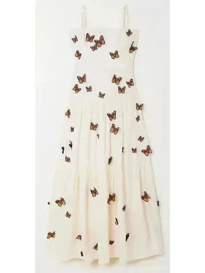 Butterfly Monarca Appliquéd Tiered Linen Dress