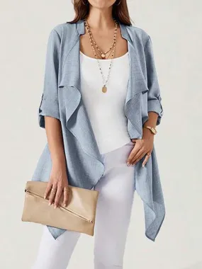 Buttoned Solid Color Long Sleeves Loose Collarless Outerwear