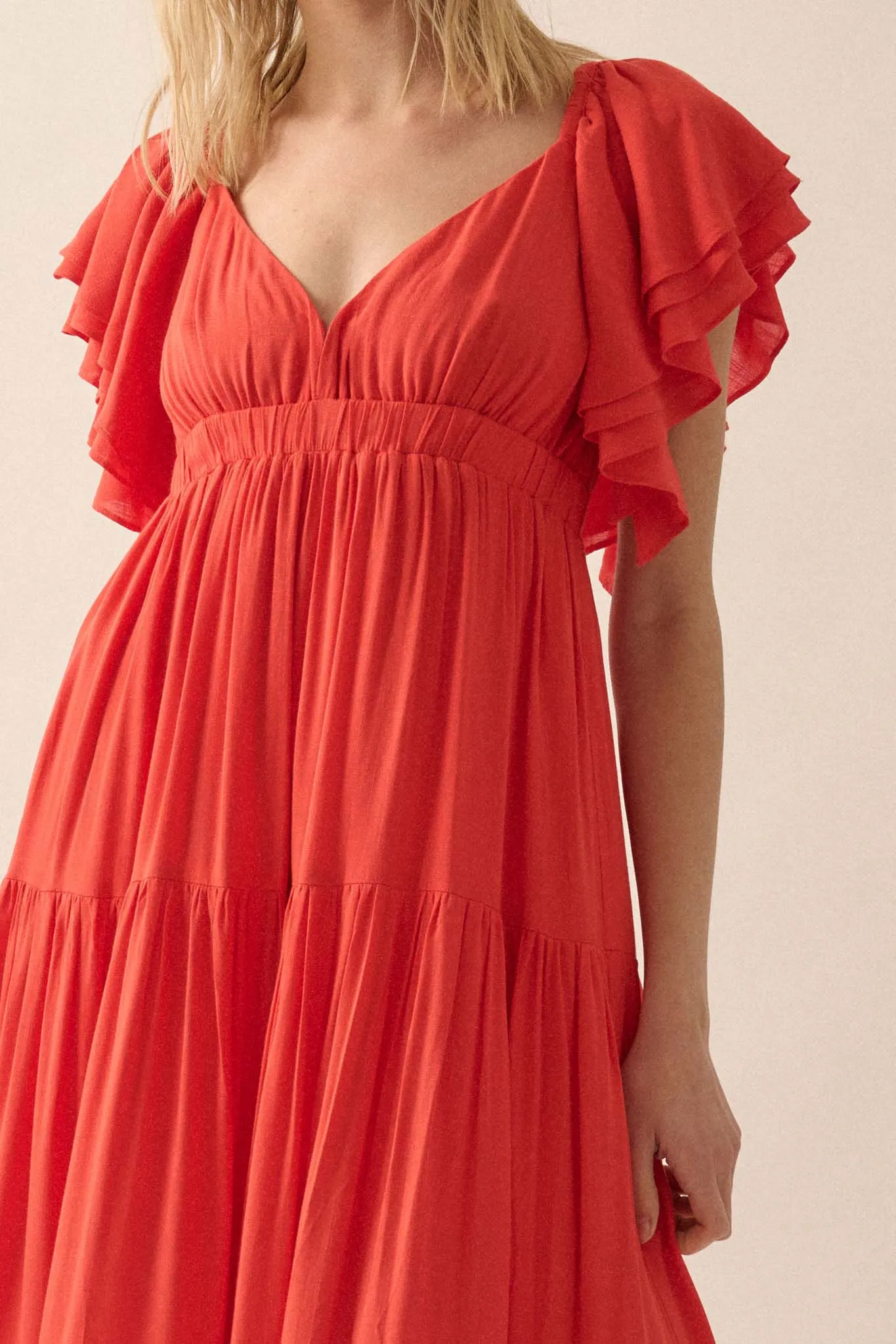 Catch the Wind Ruffle-Sleeve Tiered Maxi Dress