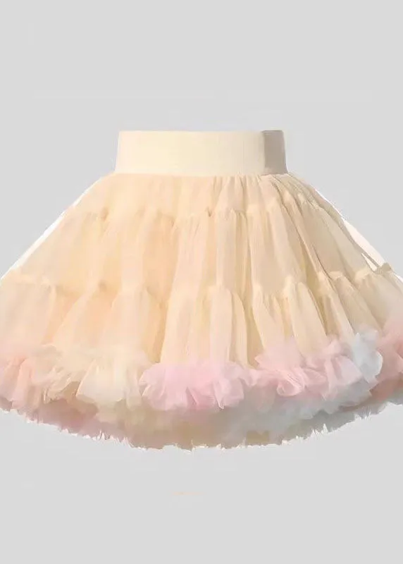 Chic Apricot Ruffled Patchwork Tulle Kids Girls Skirts Summer LY5432