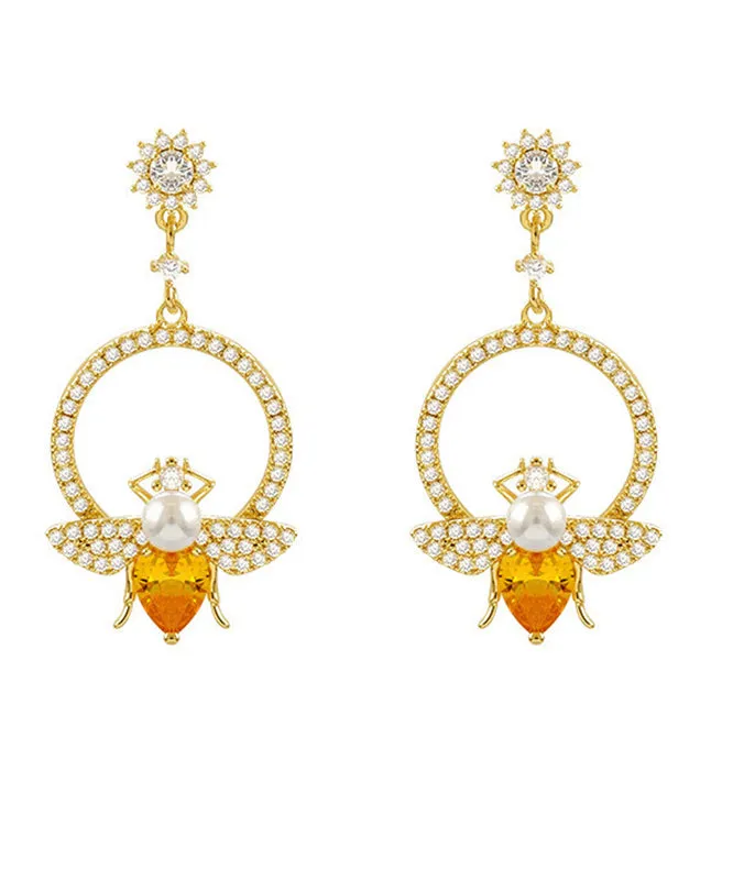 Chic Yellow Alloy Crystal Zircon Bee Hoop Earrings LY1800