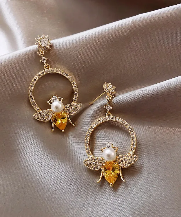 Chic Yellow Alloy Crystal Zircon Bee Hoop Earrings LY1800