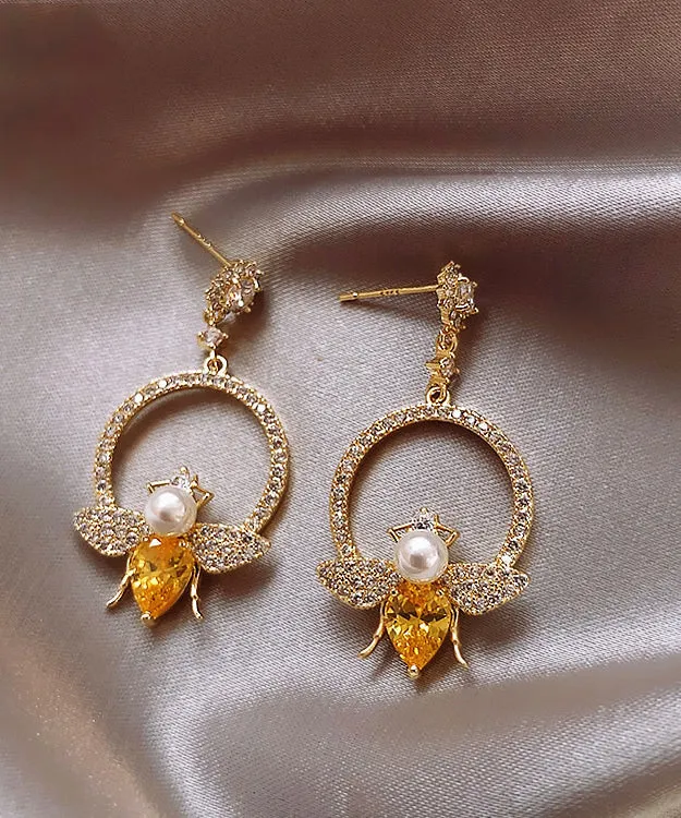 Chic Yellow Alloy Crystal Zircon Bee Hoop Earrings LY1800