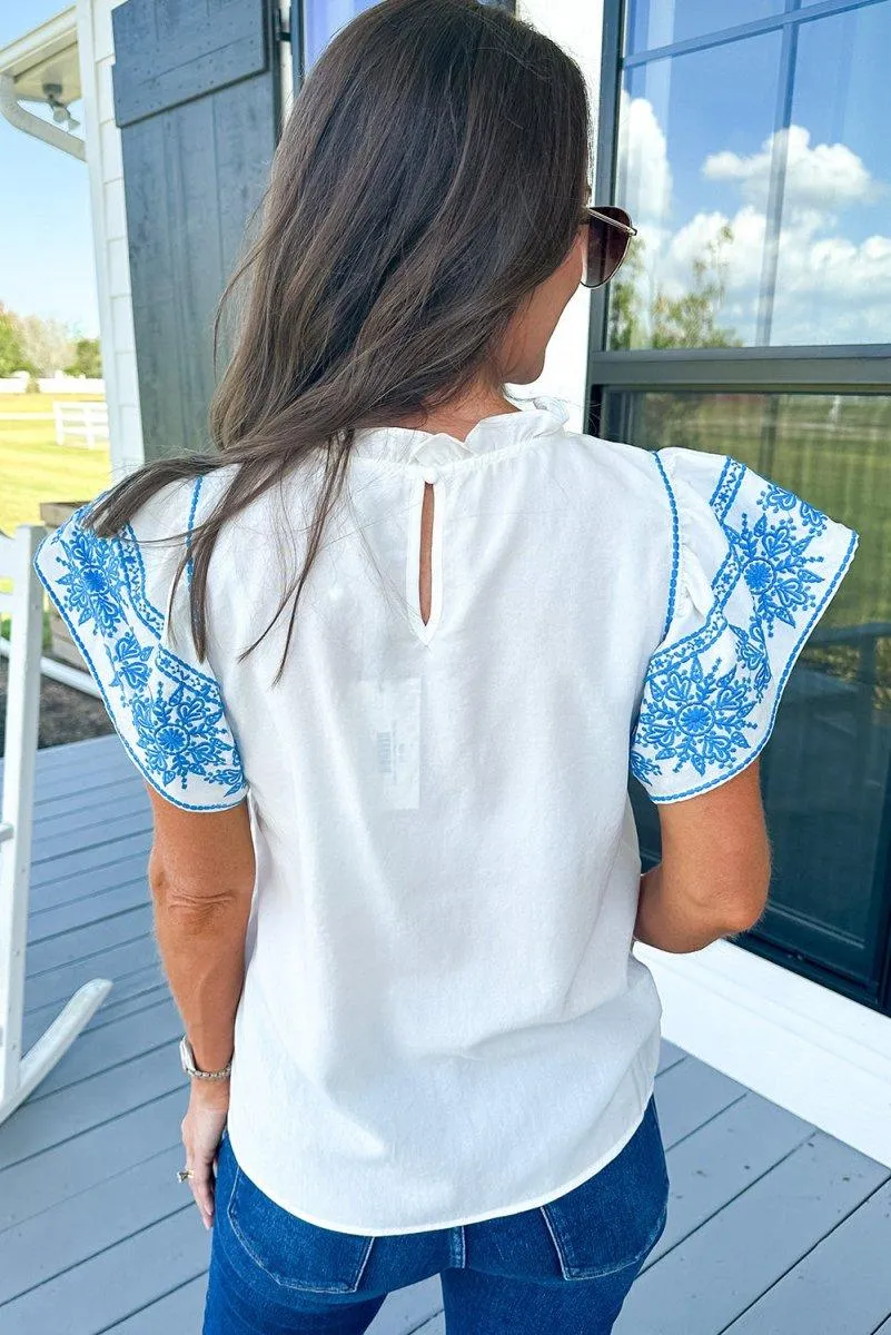 Courtney Ruffled Embroidered Blouse