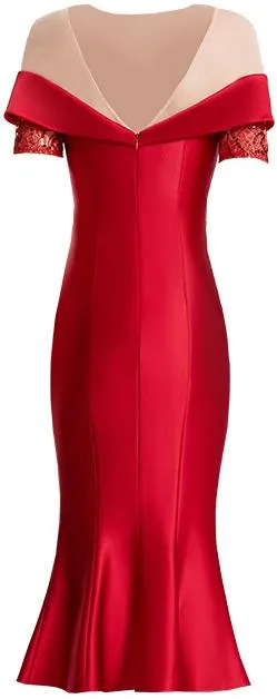 Crystal Sequined Red Fluted Evening Dress