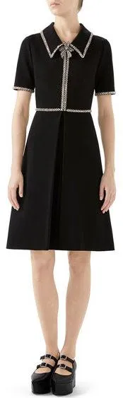 Crystal-Trim Short-Sleeve Fit-and-Flare Dress