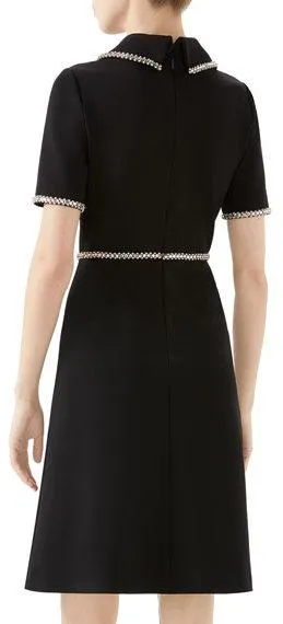 Crystal-Trim Short-Sleeve Fit-and-Flare Dress