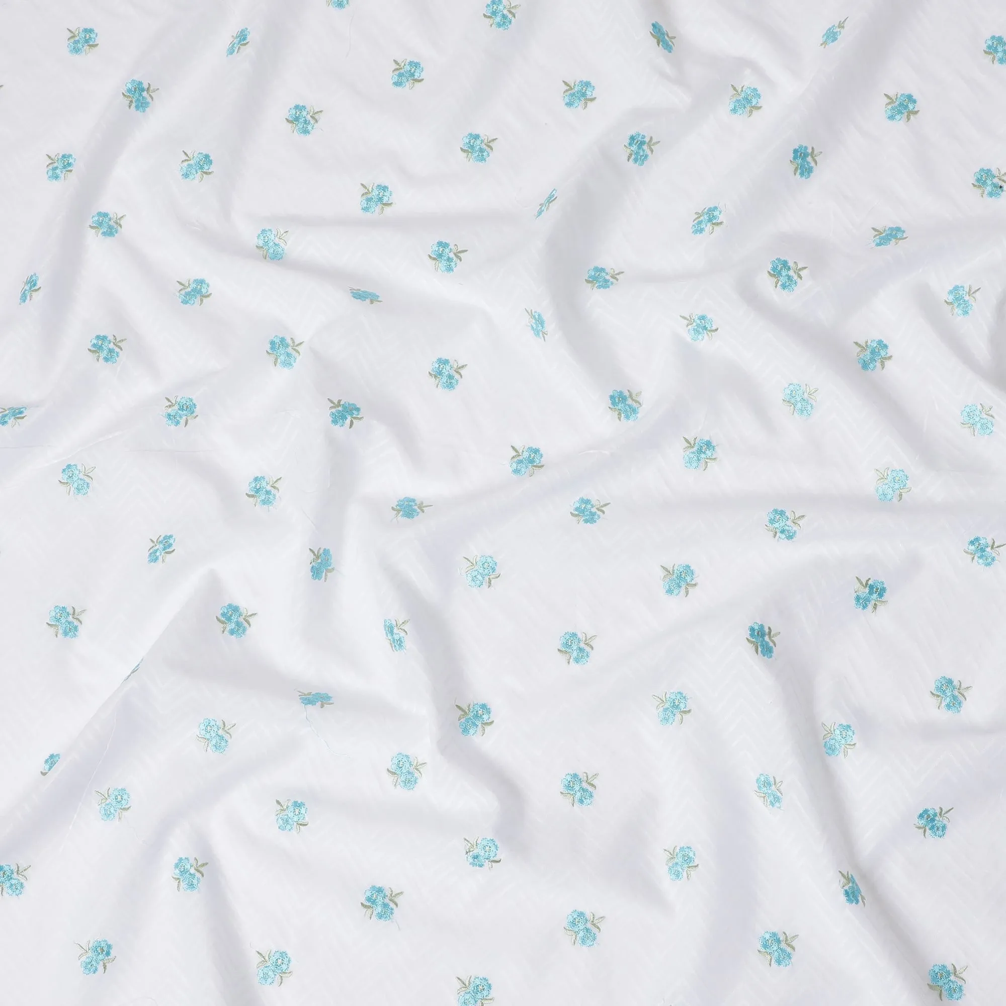 Delicate Blue Floral Embroidered Cotton Lawn Fabric - Buy Online, 110cm Width-D17999