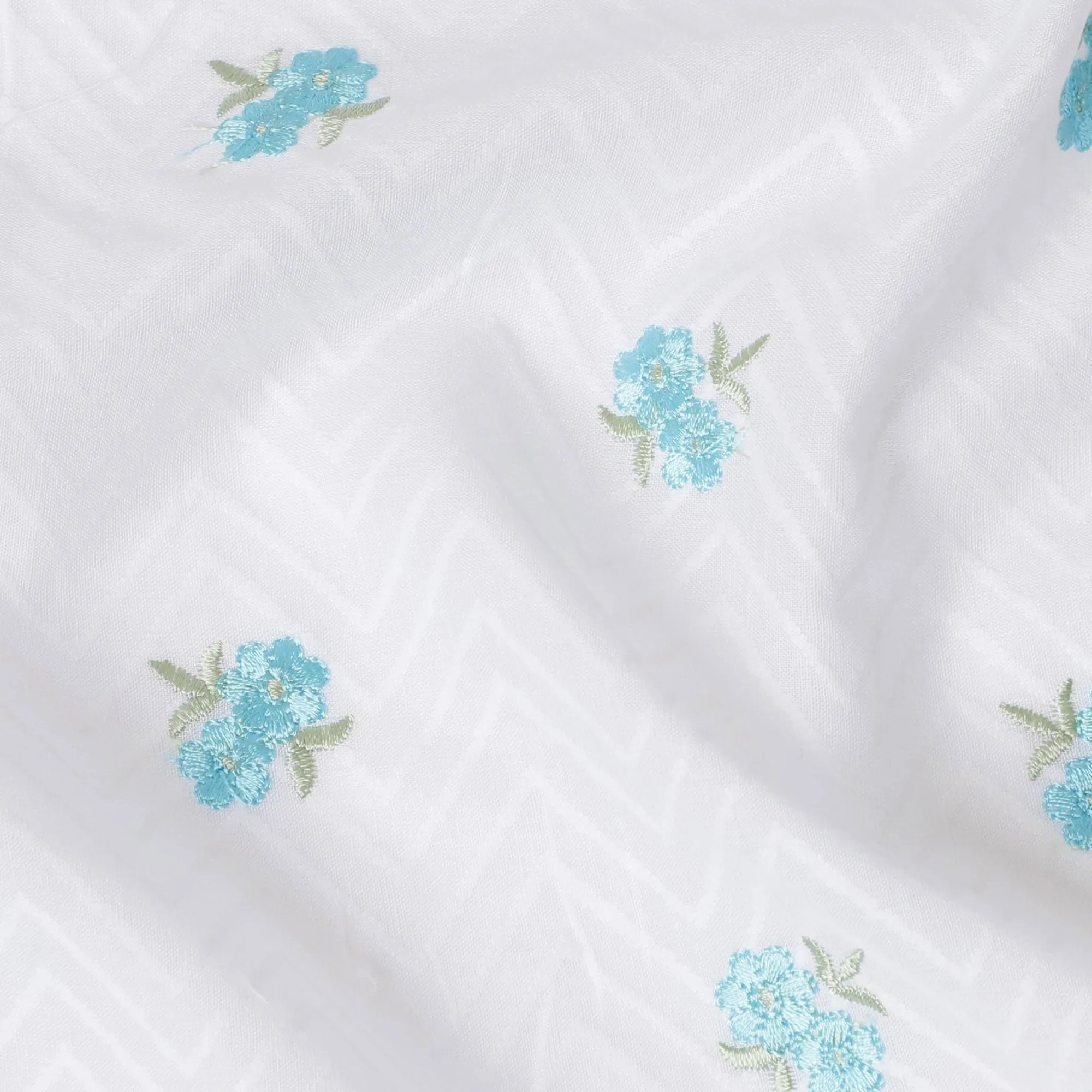 Delicate Blue Floral Embroidered Cotton Lawn Fabric - Buy Online, 110cm Width-D17999