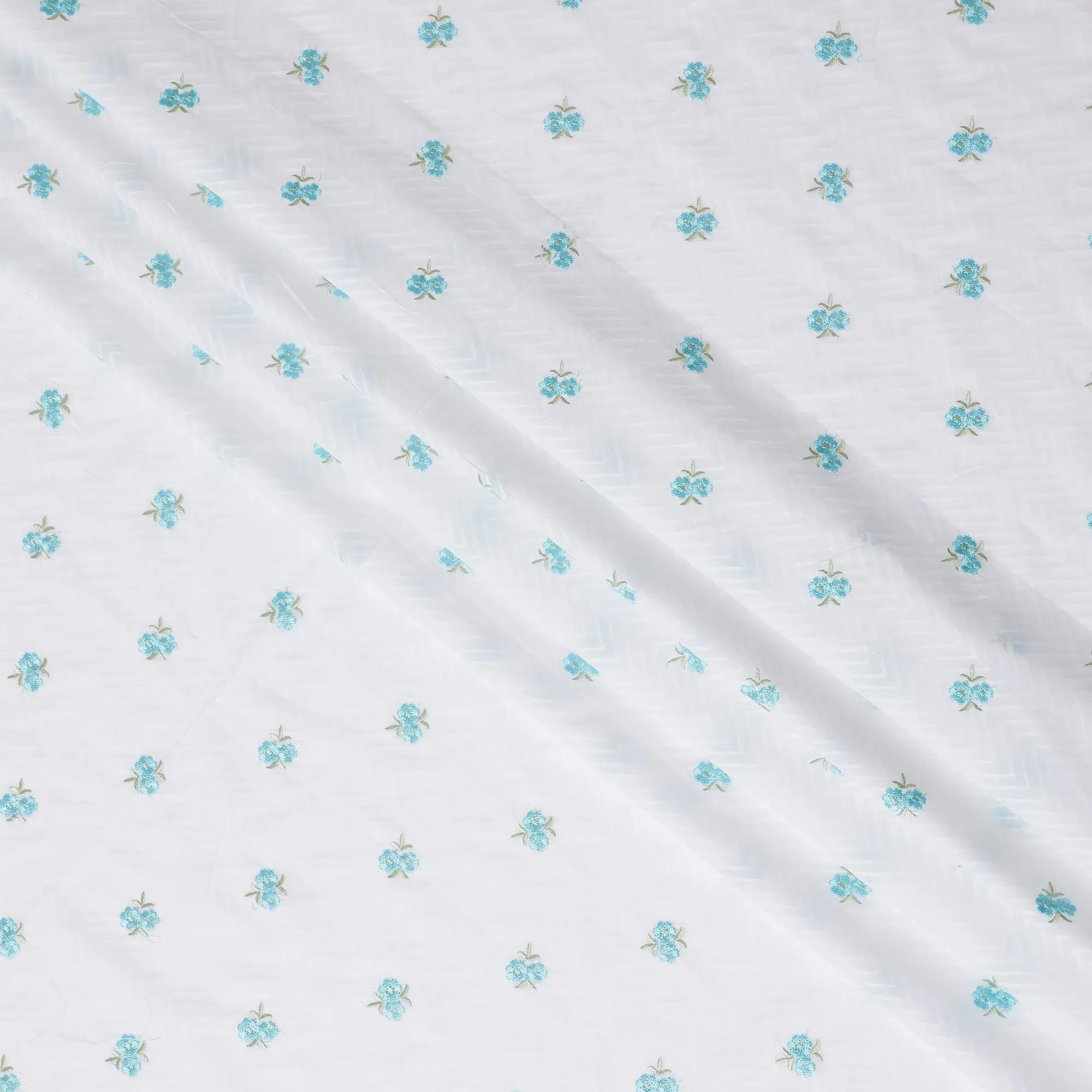 Delicate Blue Floral Embroidered Cotton Lawn Fabric - Buy Online, 110cm Width-D17999