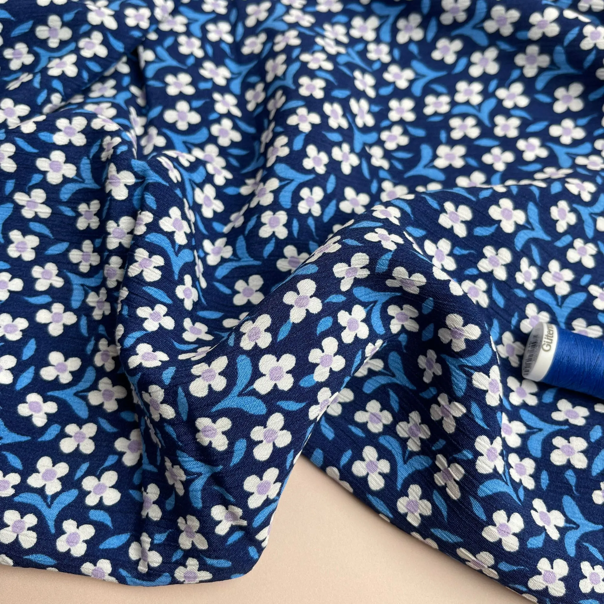 Ditsy Blue Crinkle Viscose Fabric