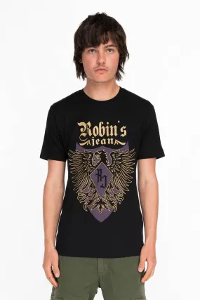 EAGLE CREST TEE IN BLACK AND PURPLE