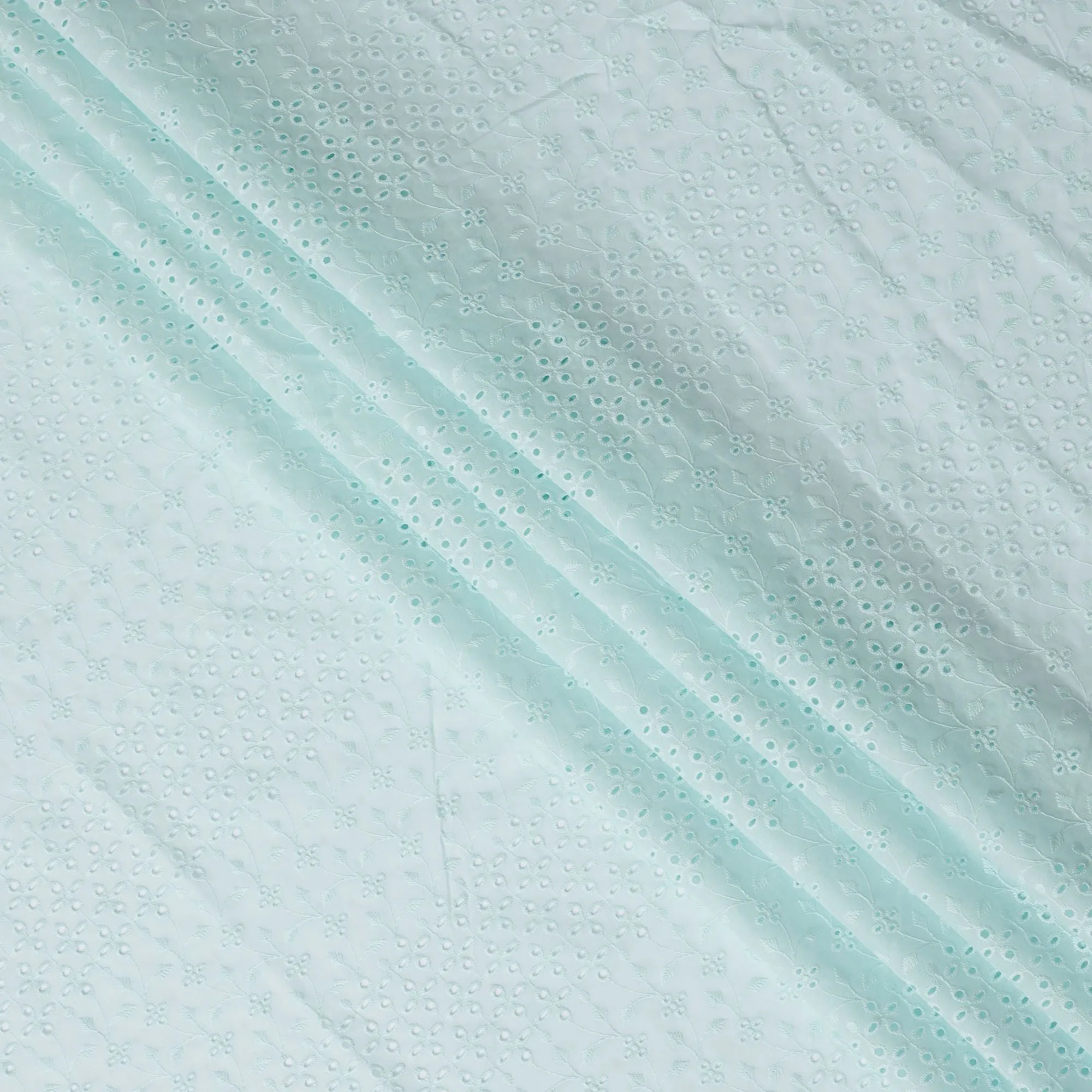 Elegant Cotton Lawn Embroidered Fabric in Cool Mint, 110cm Wide - Available by the Meter from India-D18857