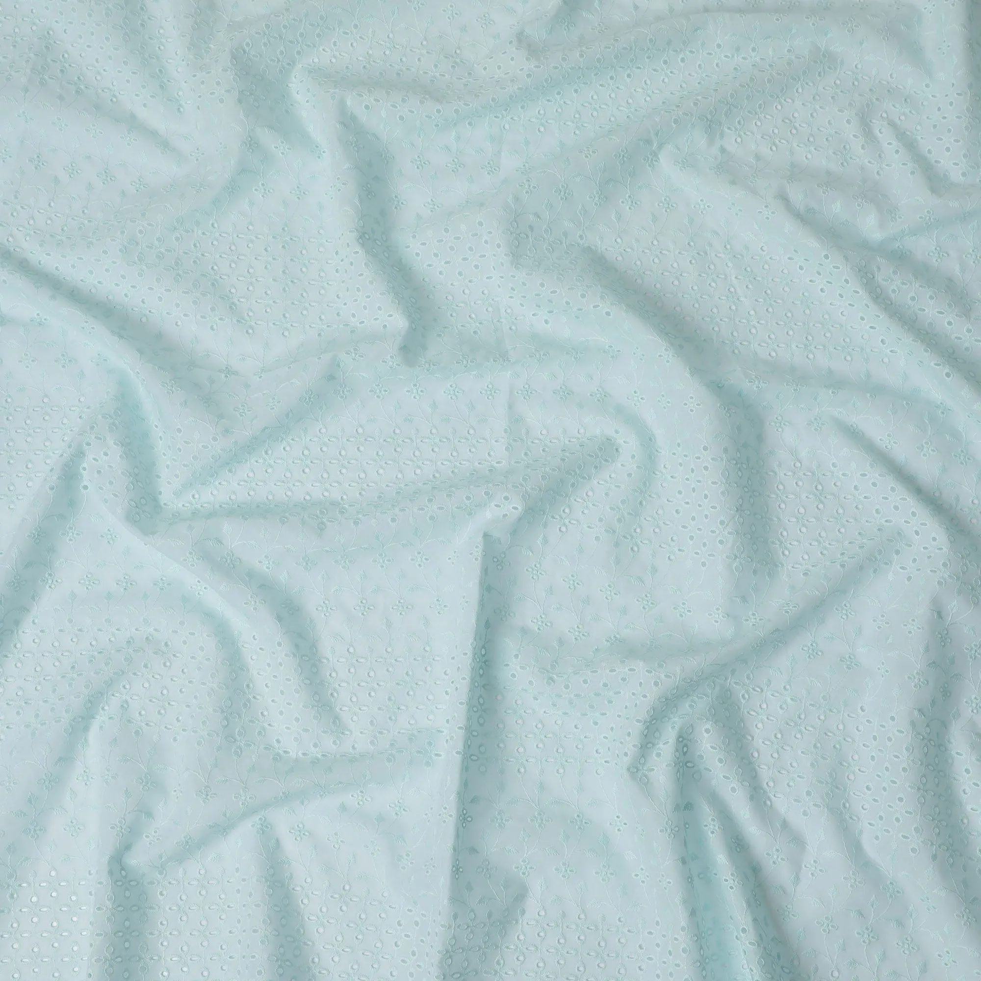 Elegant Cotton Lawn Embroidered Fabric in Cool Mint, 110cm Wide - Available by the Meter from India-D18857