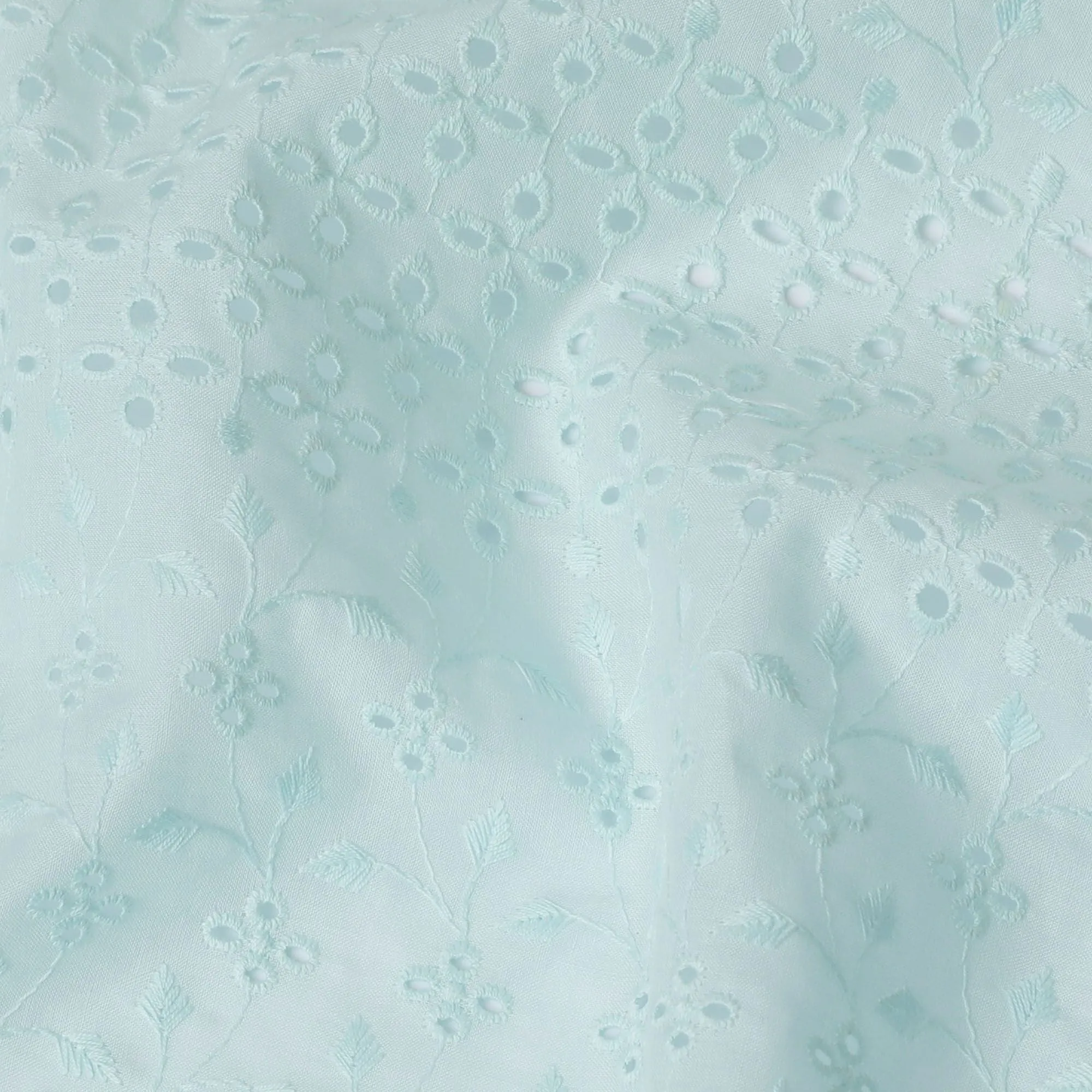 Elegant Cotton Lawn Embroidered Fabric in Cool Mint, 110cm Wide - Available by the Meter from India-D18857