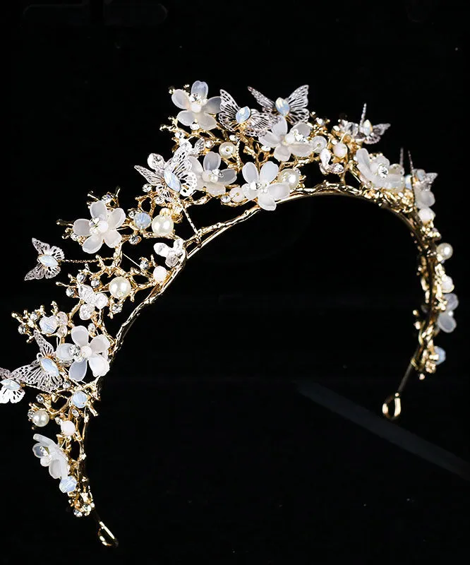 Fashion Light Gold Overgild Crystal Zircon Butterfly Floral Girl Crown IU035