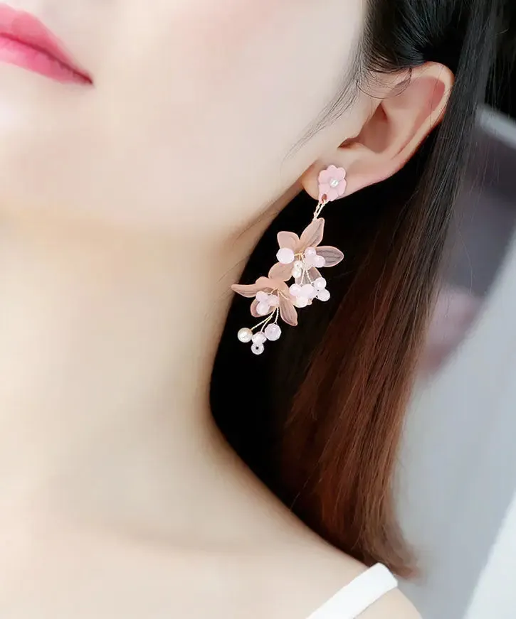 Fine Red Inlaid Handmade Beading Graphic Crystal Drop Earrings LY8994