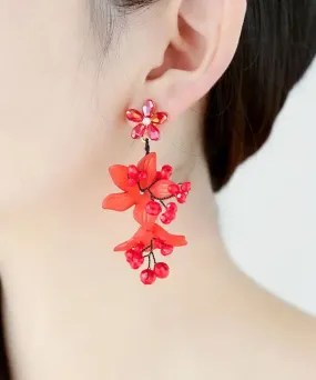 Fine Red Inlaid Handmade Beading Graphic Crystal Drop Earrings LY8994