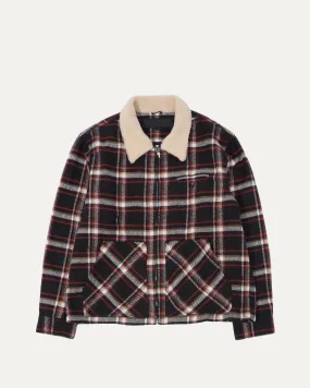 Flannel Shearling Collar Zip Up Jacket