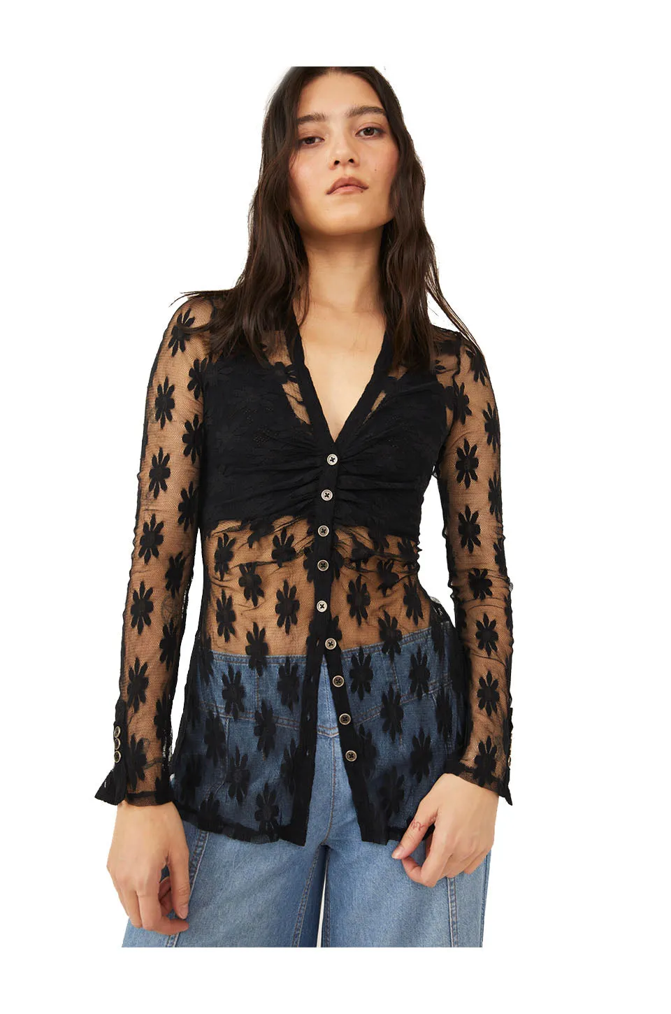 Free People Flower Fields Shirtee In Black