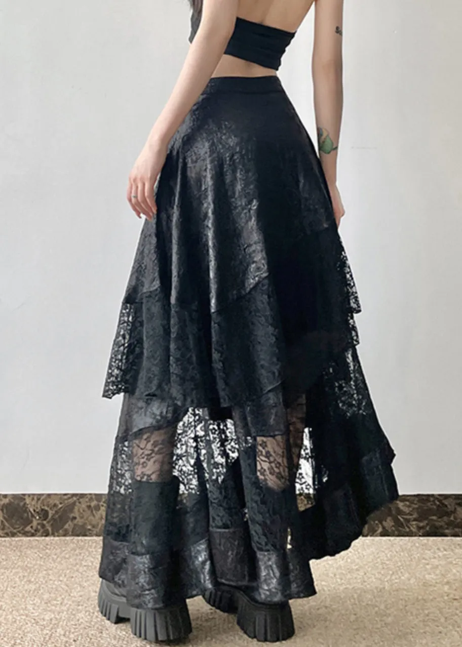 French Black High Waist Patchwork Lace Skirts Summer AW1018