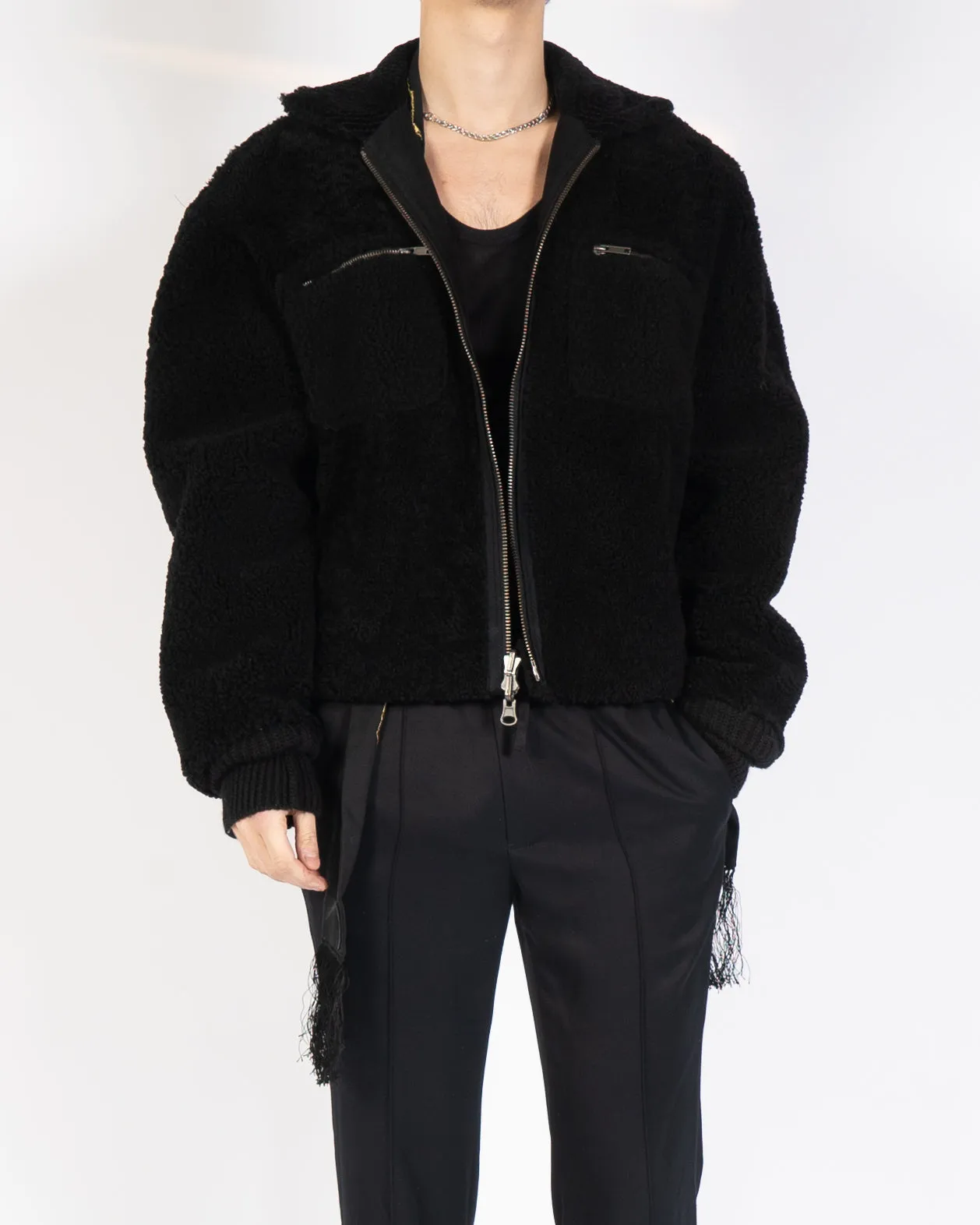 FW20 Black Reversible Shearling Jacket Sample