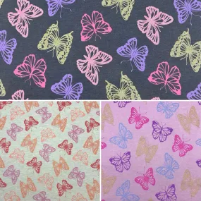 Glitter Butterflies Melange Cotton Jersey Fabric