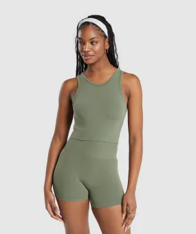 Gymshark Ribbed Cotton Seamless Body Fit Tank - Base Green