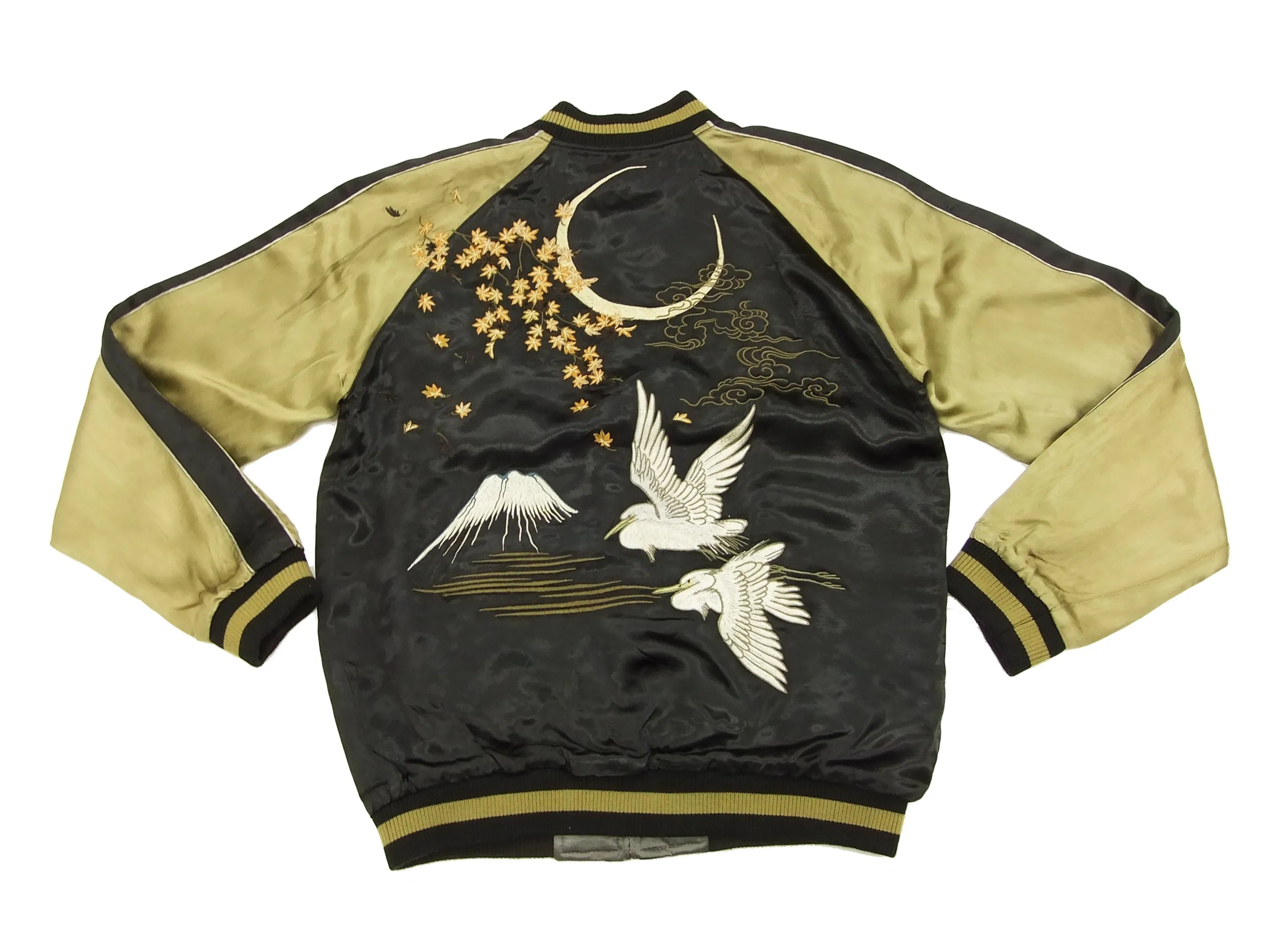 Hanatabi Gakudan Men's Japanese Souvenir Jacket Autumn Leaves and Heron Sukajan Script SSJ-512