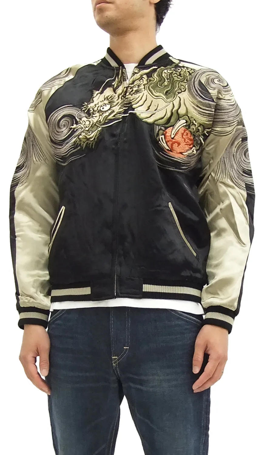 Hanatabi Gakudan Men's Japanese Souvenir Jacket Japanese Dragon Sukajan Script SSJ-001