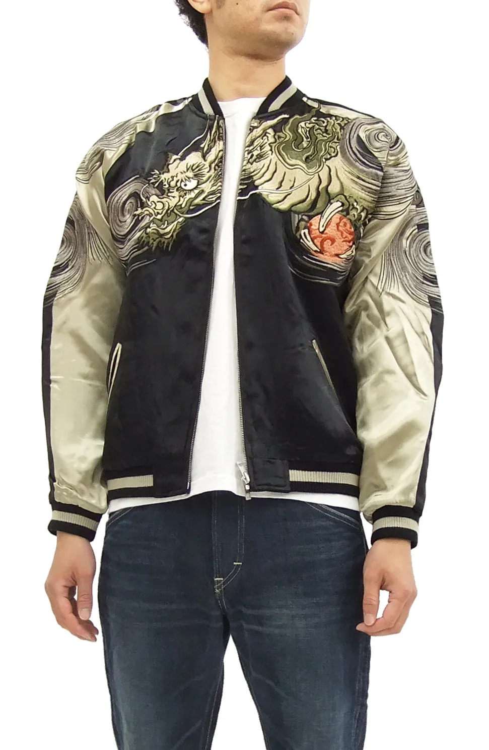 Hanatabi Gakudan Men's Japanese Souvenir Jacket Japanese Dragon Sukajan Script SSJ-001