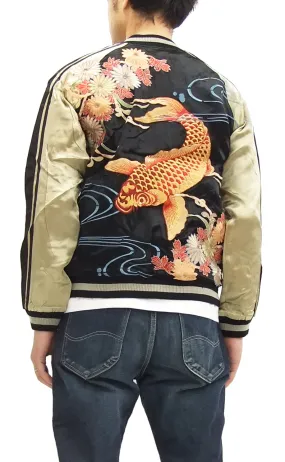 Hanatabi Gakudan Men's Japanese Souvenir Jacket Japanese Koi Fish Carp Sukajan Script SSJ-503